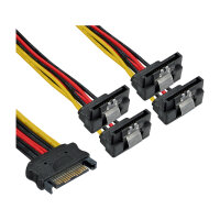 InLine® SATA Strom-Y-Kabel, SATA Buchse an 4x SATA Stecker gewinkelt, mit Sicherheitslaschen, 0,3m